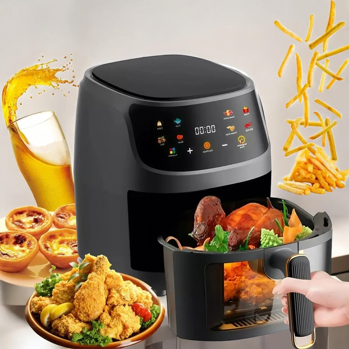 Freidora Aire 8L 2400W Con Pantalla Tactil Regulación De Temperatura Y De Visualización Air Fryer Programable (8 Litros)